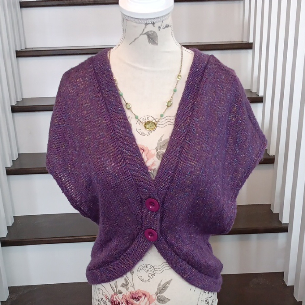 & Metallic Heathered Purple Sleeveless Layering Sweater